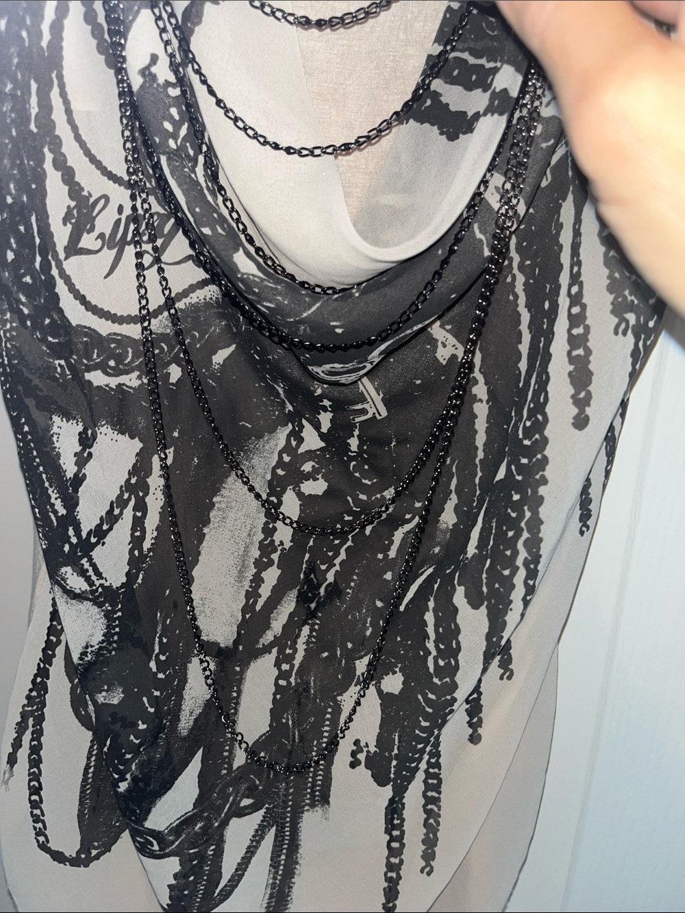 Lipsy Beige Tank Top with Black Chain Fringe Overlay - Picture 4 of 11